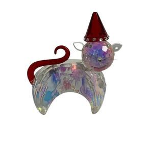 Simon Designs Crystal Cat Figurine Multicolor w/ Hat 3.5"